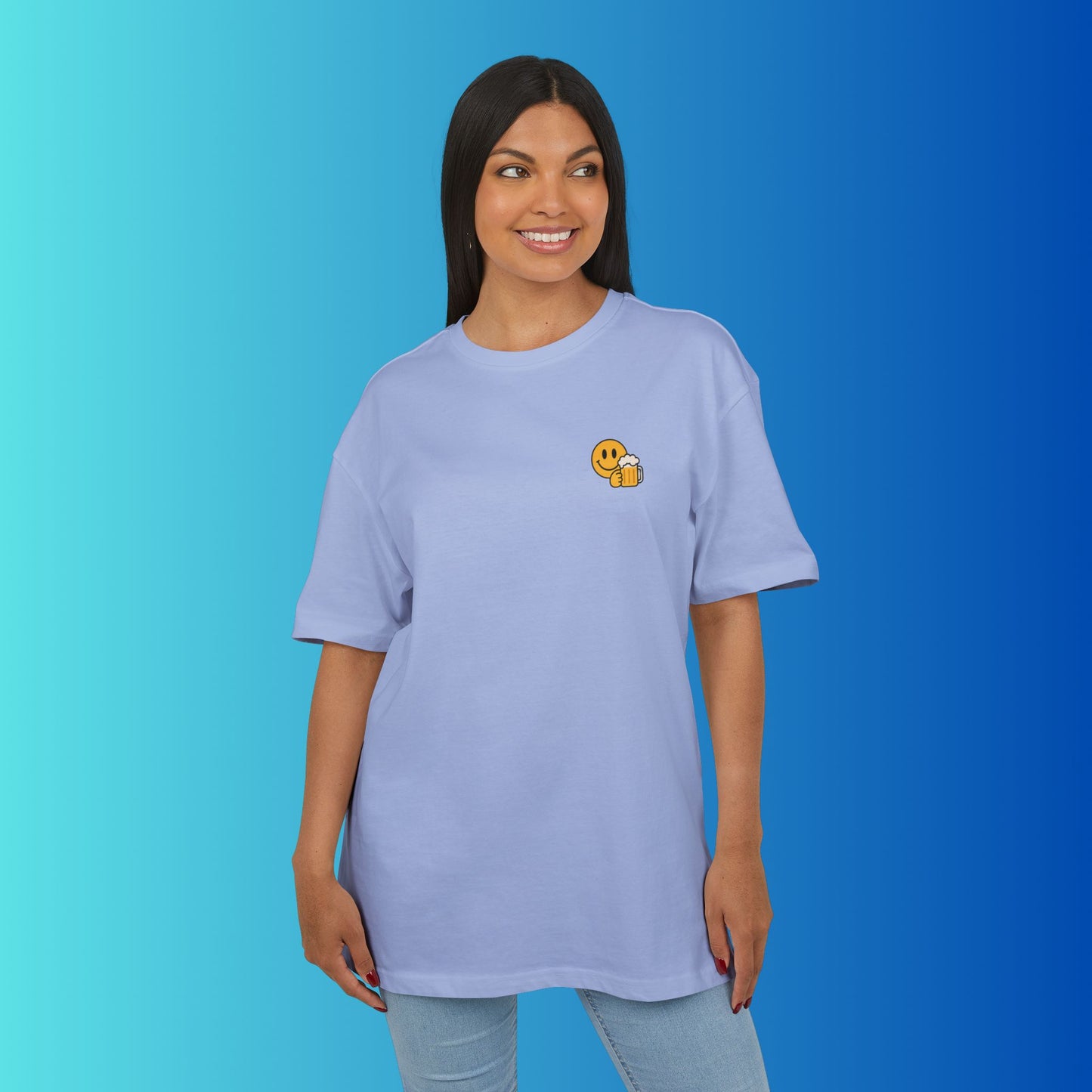 Smiley mit Bier (Brustprint) – Lustiges Party T-Shirt für Bierliebhaber | Unisex Funshirt