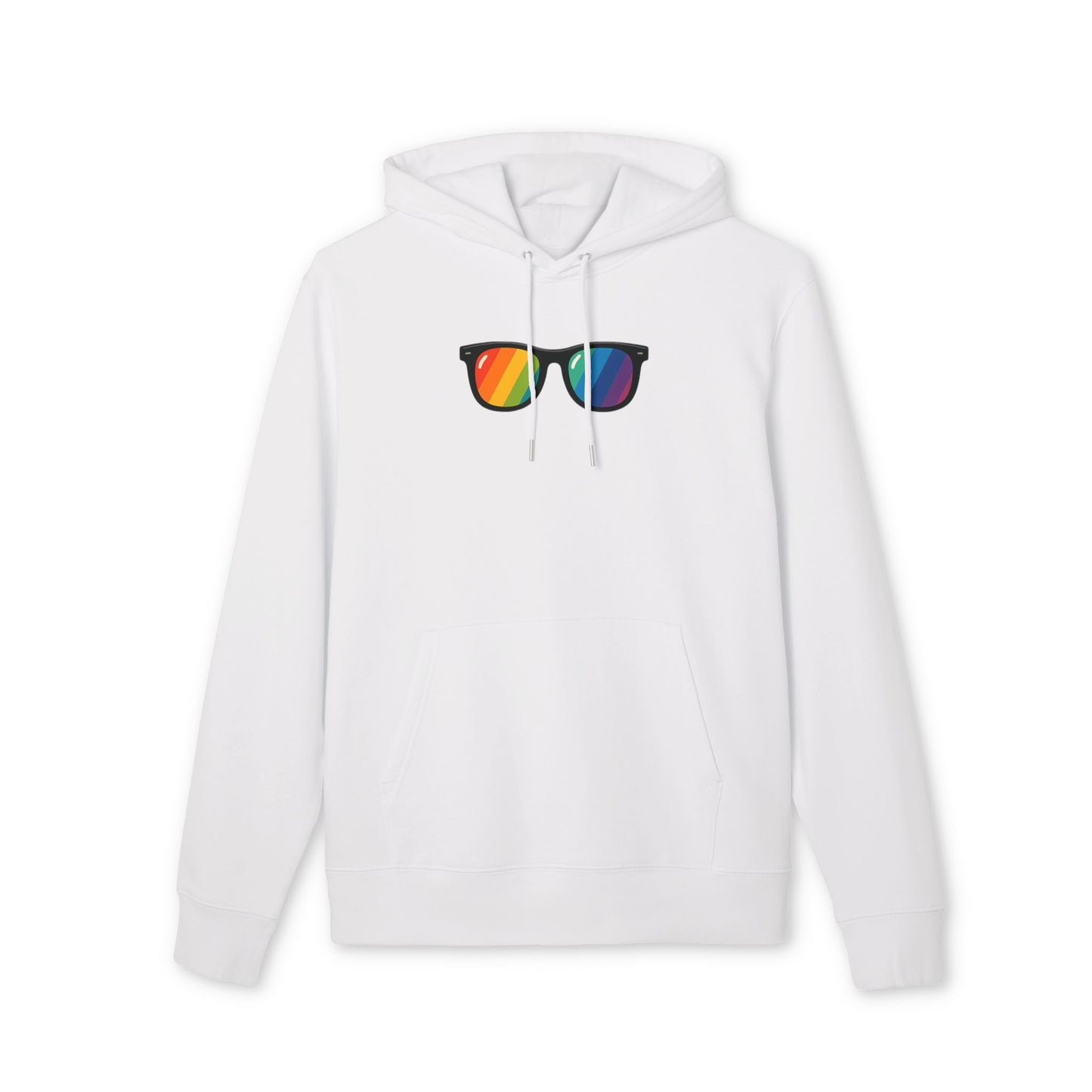 Regenbogen Sonnenbrille Hoodie (Brustprint) – Unisex Kapuzenpullover im bunten Pride Design für Festival & Streetwear
