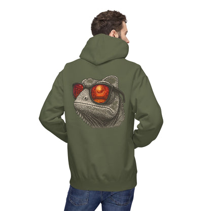 Chamäleon Hoodie Unisex (Rückenprint) – Retro Tiermotiv mit Sonnenbrille & Disco-Design – Lustiger Kapuzenpullover für Festival, Streetwear & Geschenkideen