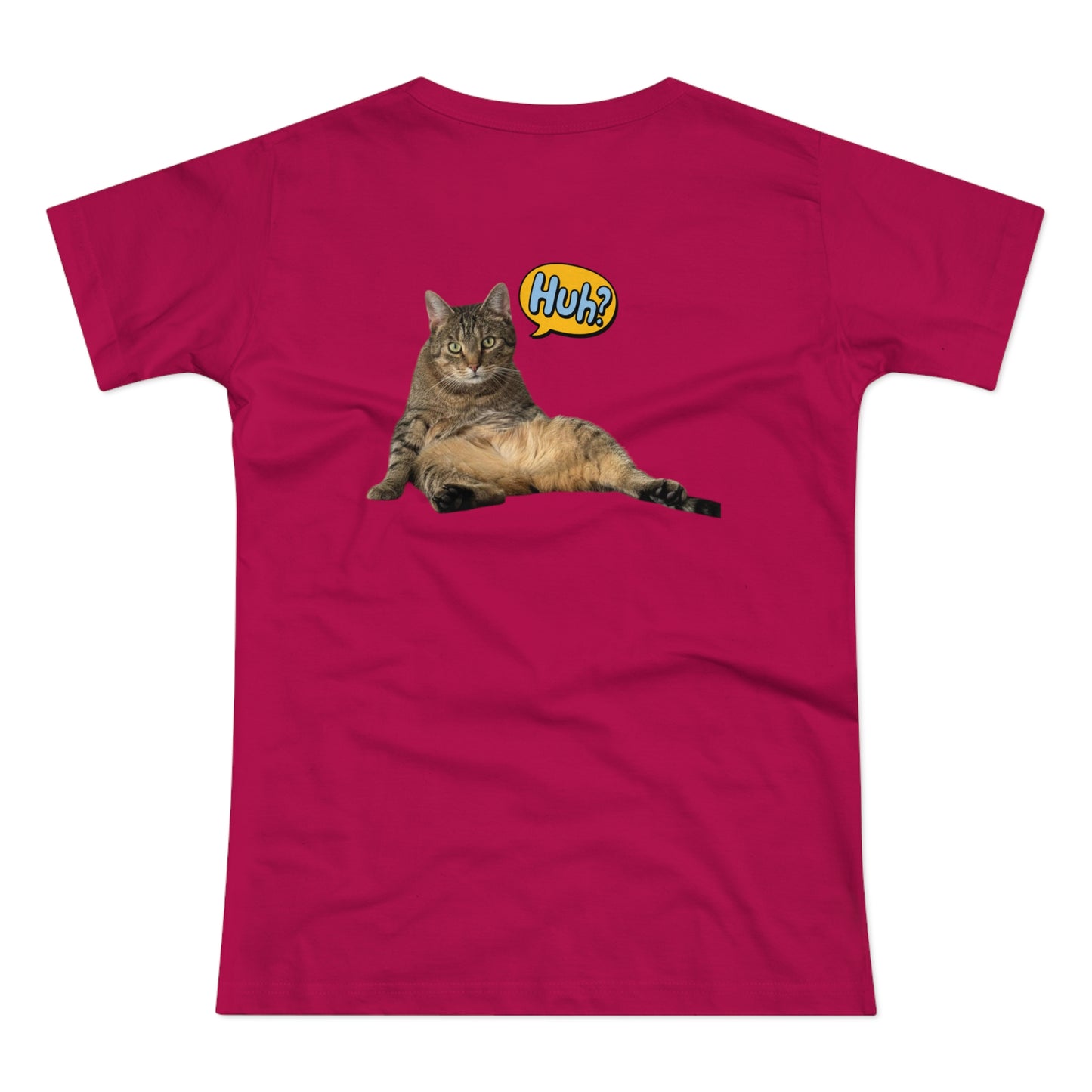“Huh?” Katze – Lustiges Katzen T-Shirt mit Rückendruck | Für Katzenfans mit Humor