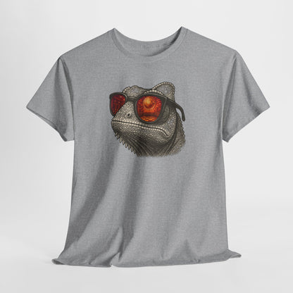 Chamäleon Disco T-Shirt (Brustprint) – Lustiges Tiermotiv mit Sonnenbrille | Retro Club Design für Tierfreunde & Festivalfans