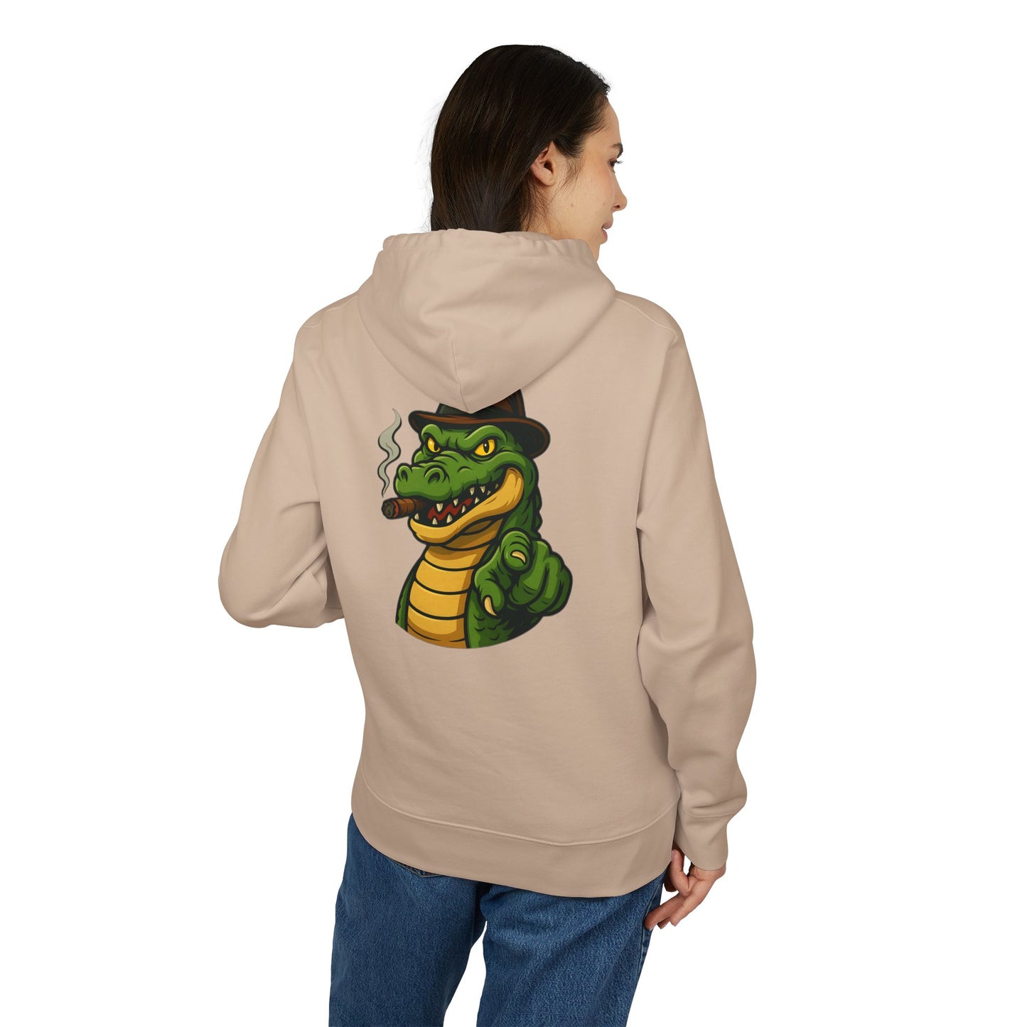 Gangster Alligator Hoodie (Rückenprint) – Cooler Unisex Kapuzenpullover mit Krokodil, Zigarre & Hut im Comic Style