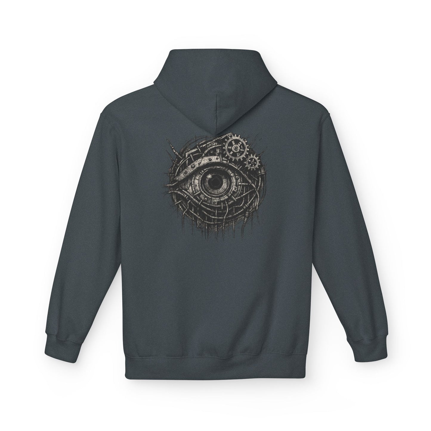 Biomechanisches Auge Hoodie Unisex – Cyberpunk Kapuzenpullover mit Zahnrädern & Kabeln | Futuristischer Techwear Look