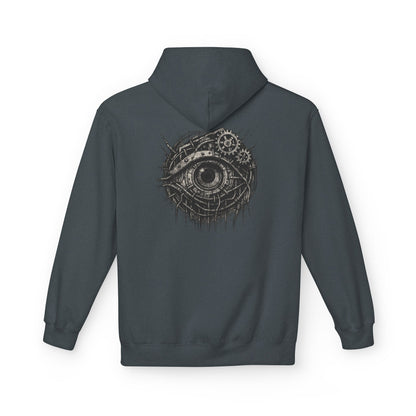 Biomechanisches Auge Hoodie Unisex – Cyberpunk Kapuzenpullover mit Zahnrädern & Kabeln | Futuristischer Techwear Look