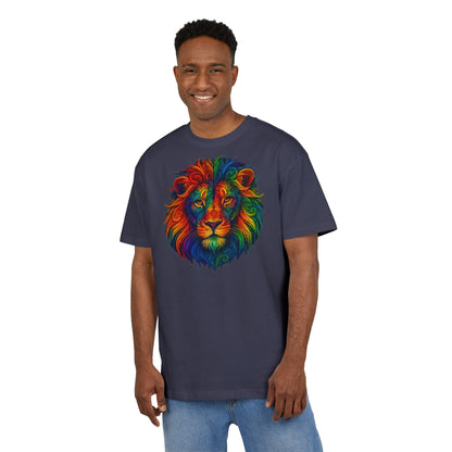 Buntes Löwen T-Shirt (Brustprint) – Psychedelisches Tiermotiv im Boho-Stil – Unisex Oversize Shirt für Kunst-, Natur- & Festival-Fans