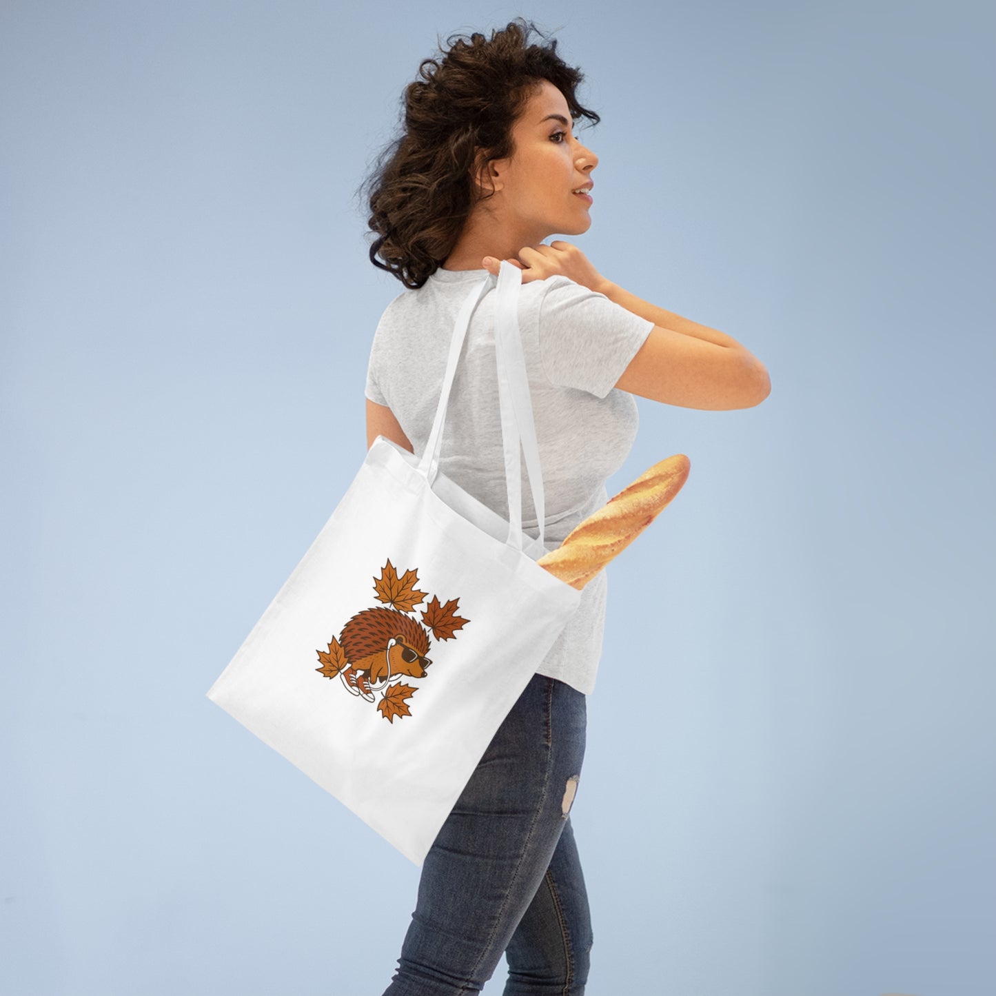 Herbst Igel Jutebeutel – Lustige Stofftasche mit Cartoon-Design, Sonnenbrille & Ahornblättern