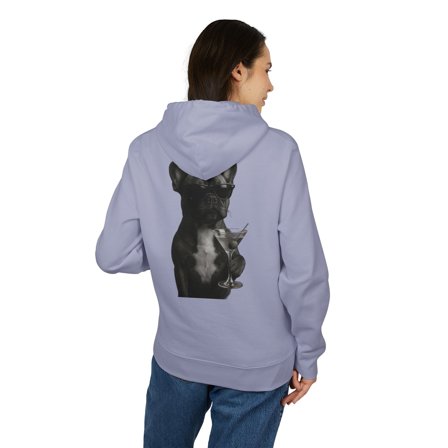 French Bulldog Hoodie (Rückenprint) – Lustiger Kapuzenpullover mit Hund & Sonnenbrille – Unisex Streetwear mit Tiermotiv