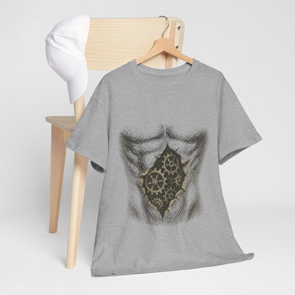 Biomechanik T-Shirt Unisex (Brustprint) – Realistisches Zahnräder-in-der-Haut Design | Steampunk & Cyborg Look für Technikfans