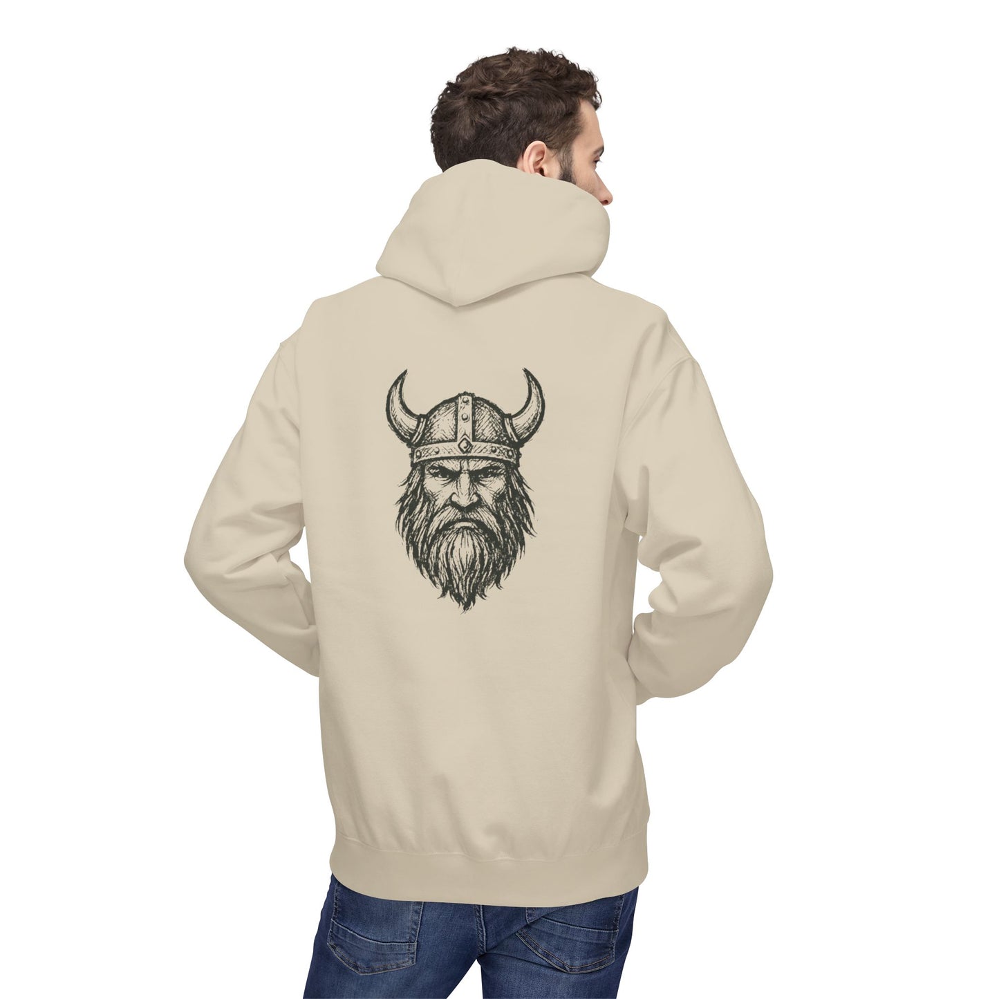 Wikinger Hoodie Unisex – Nordic Warrior Kapuzenpullover mit Bart & Helm Design | Viking Streetwear