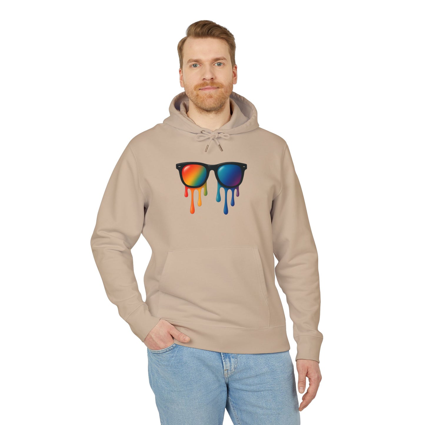 Melting Shades Hoodie (Brustprint) – Stylischer Unisex Hoodie mit bunter Sonnenbrille & Tropf-Effekt | Retro Streetwear für Sommer & Festival