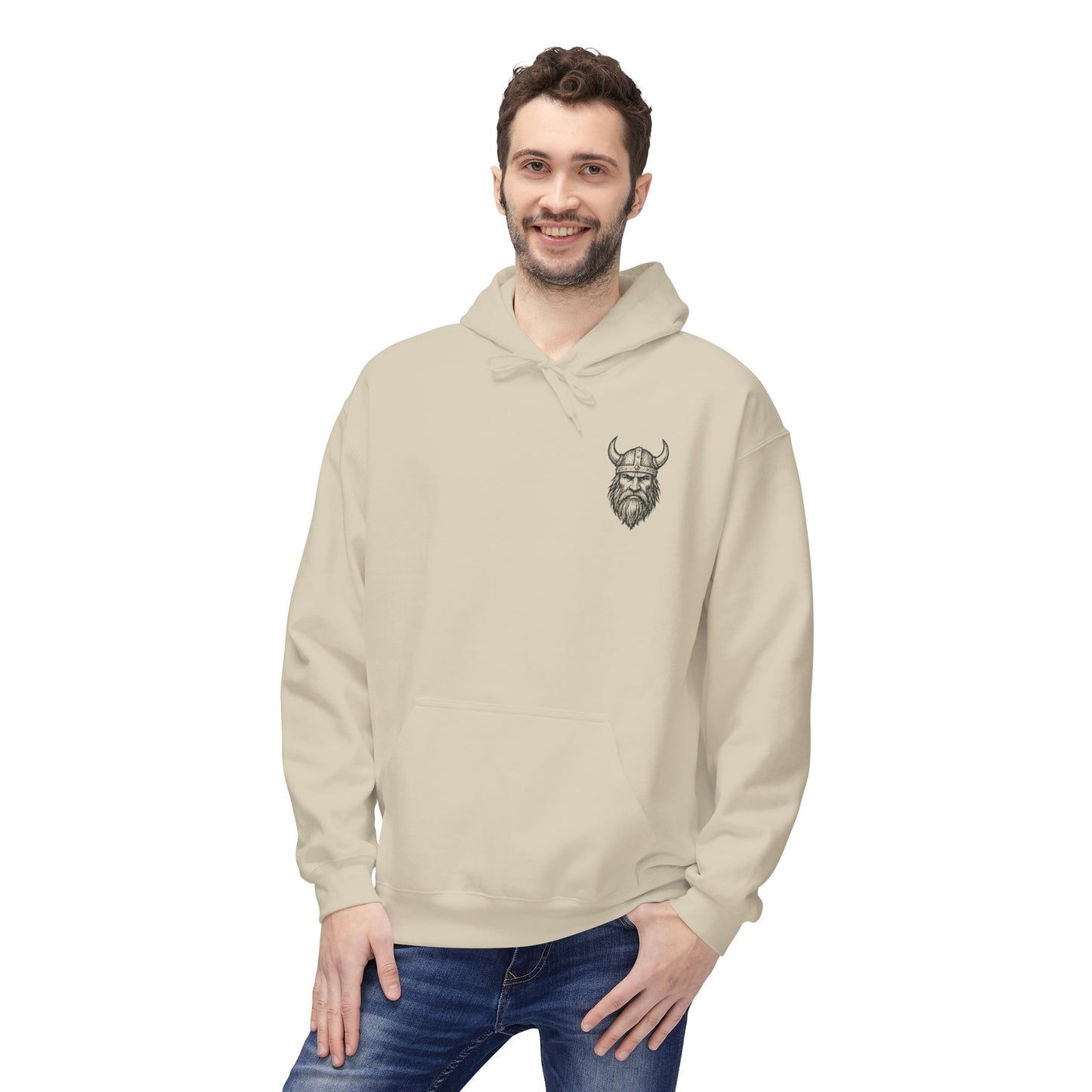 Wikinger Hoodie Unisex – Nordic Warrior Kapuzenpullover mit Bart & Helm Design | Viking Streetwear