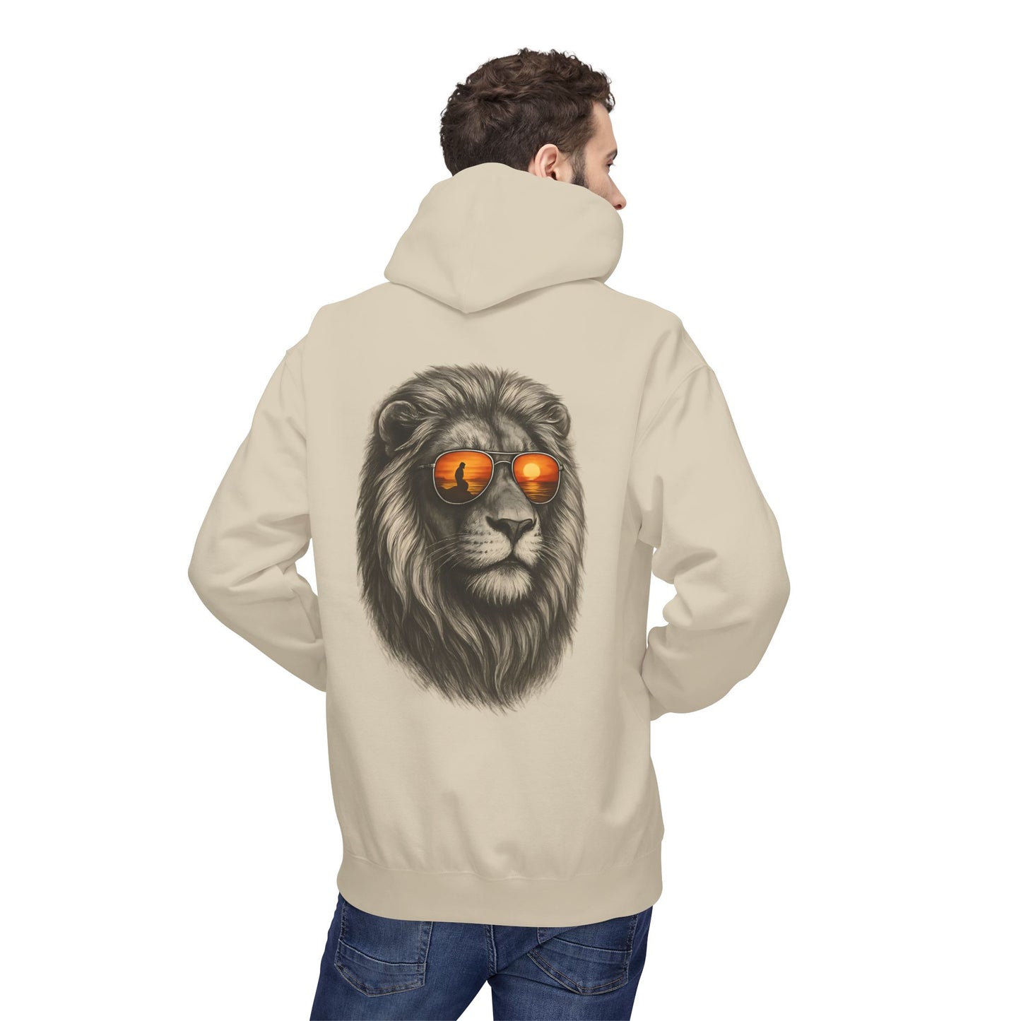 Löwen Hoodie Unisex (Rückenprint) – Stylischer Kapuzenpullover mit Sonnenbrillen-Löwe | Tiermotiv Streetwear für Damen & Herren