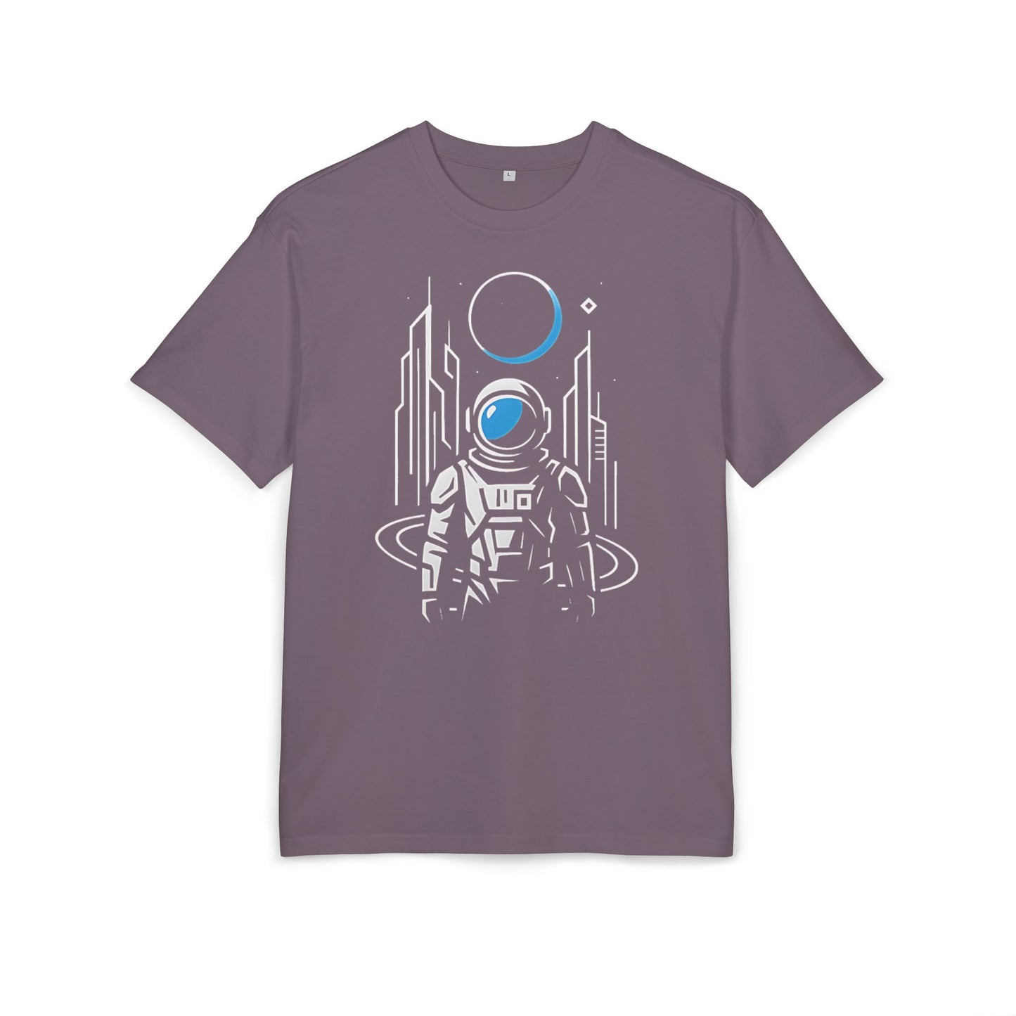 Futuristisches Astronauten T-Shirt (Brustprint) – Space Design mit Sci-Fi Skyline & Planet – Spacewear für Weltraum-Fans