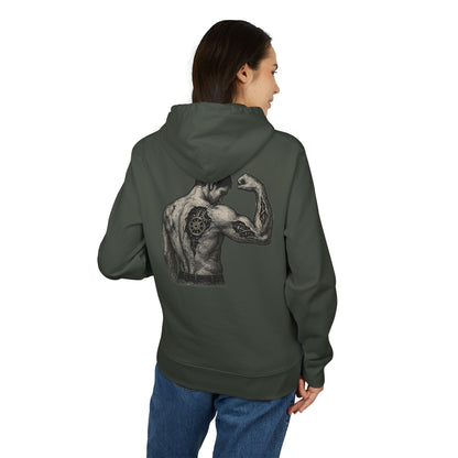 Biomechanik Hoodie Unisex (Rückenprint) – Muskel-Cyborg Design mit Zahnrädern & Maschinenstruktur | Futuristischer Techwear Kapuzenpullover für Sci-Fi & Fitness Fans