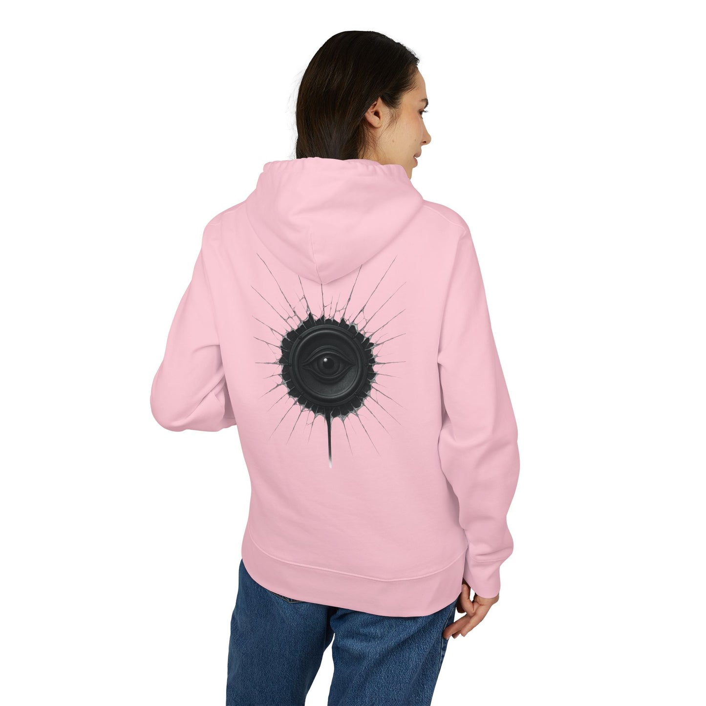 Surreal Sound Hoodie – Unisex Kapuzenpullover mit Lautsprecher-Auge Motiv im Black & White Kunststil
