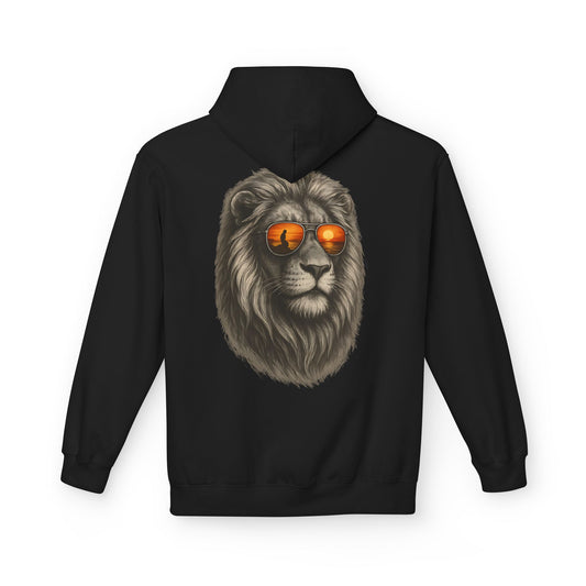 Löwen Hoodie Unisex (Rückenprint) – Stylischer Kapuzenpullover mit Sonnenbrillen-Löwe | Tiermotiv Streetwear für Damen & Herren