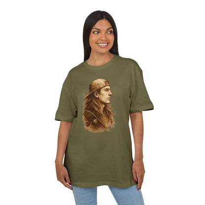 Skater Style T-Shirt (Brustprint) – Retro Kunst-Design mit Langhaar-Skater und Cap – Vintage Skateboard Look