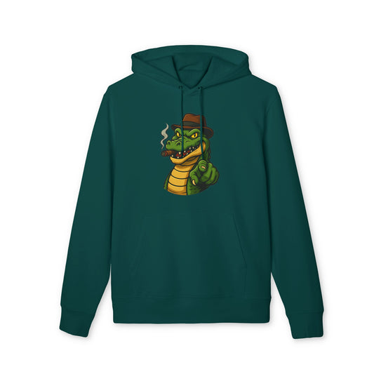 Gangster Alligator Hoodie (Brustprint) – Cooler Unisex Kapuzenpullover mit Krokodil, Zigarre & Hut im Comic Style