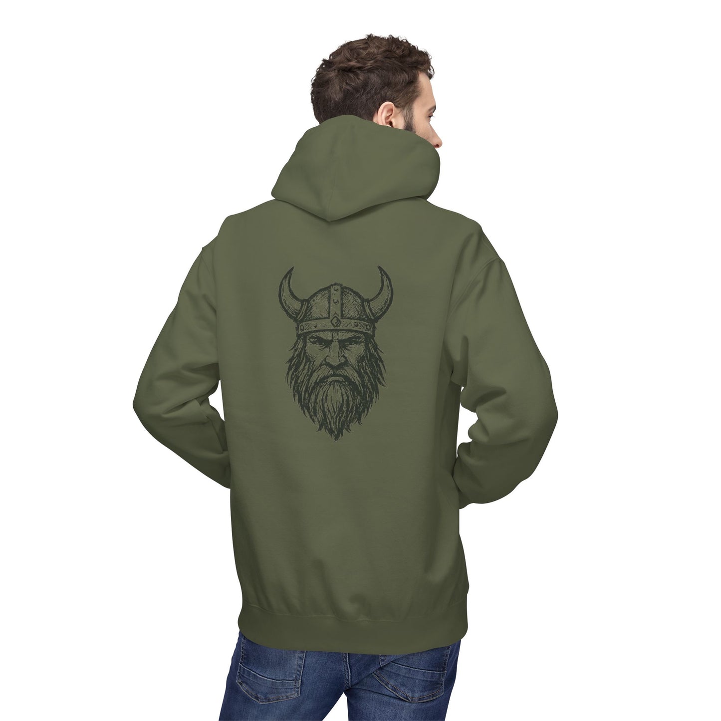 Wikinger Hoodie Unisex – Nordic Warrior Kapuzenpullover mit Bart & Helm Design | Viking Streetwear