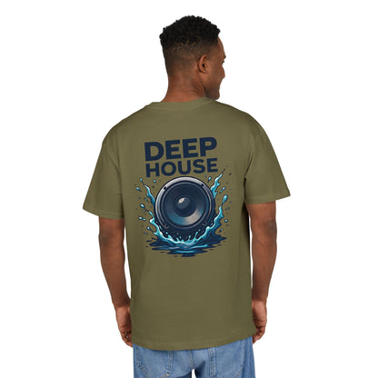 Deep House T-Shirt (Rückenprint) – Stylisches EDM Shirt mit Lautsprecher & Wasser Splash Motiv – Unisex Festival & Clubwear