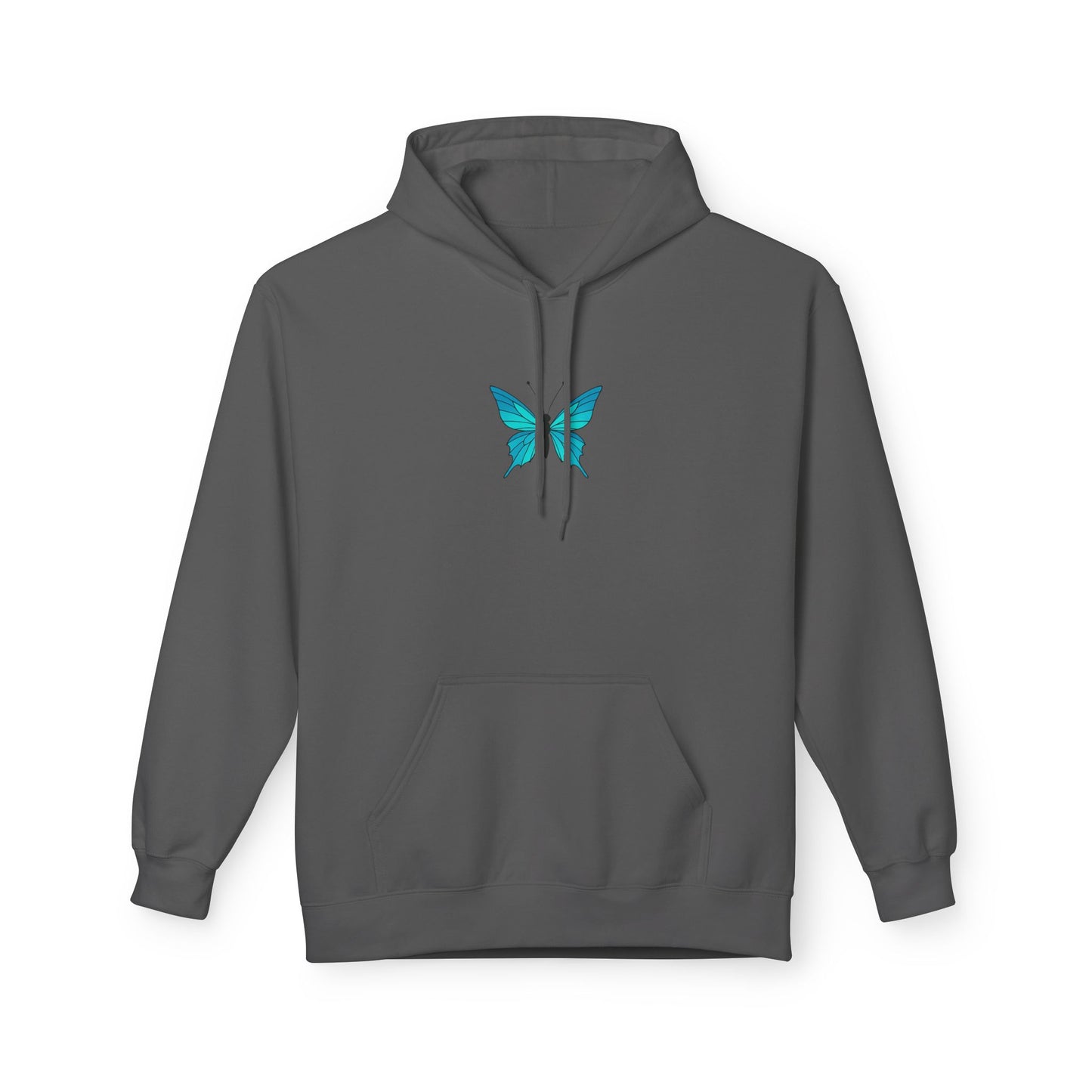 Blauer Schmetterling Hoodie Unisex (Brustprint) – Leuchtendes Butterfly Design | Nachhaltiger Kapuzenpullover aus Baumwolle