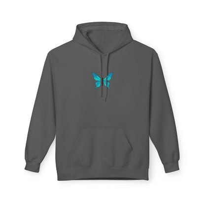 Blauer Schmetterling Hoodie Unisex (Brustprint) – Leuchtendes Butterfly Design | Nachhaltiger Kapuzenpullover aus Baumwolle