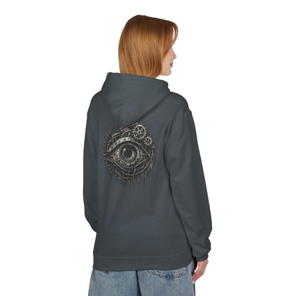 Biomechanisches Auge Hoodie Unisex – Cyberpunk Kapuzenpullover mit Zahnrädern & Kabeln | Futuristischer Techwear Look