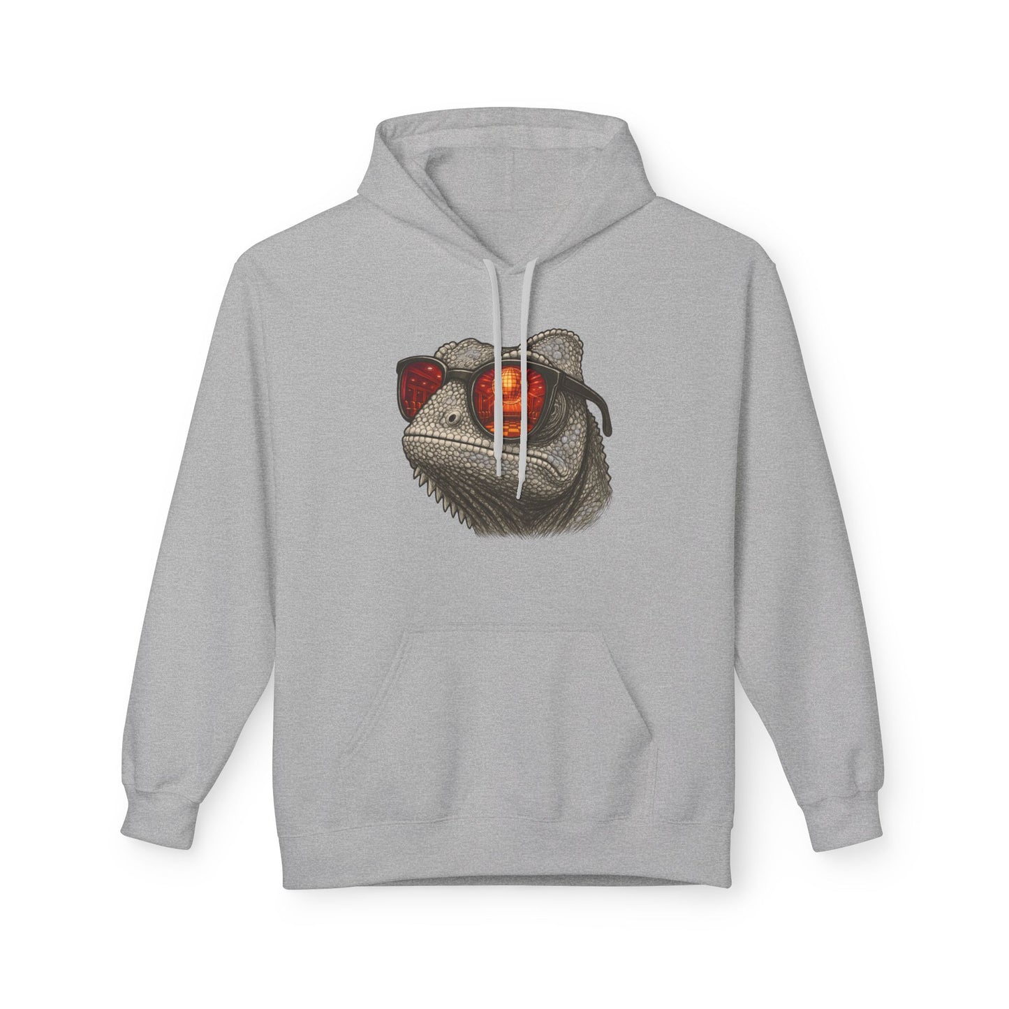Chamäleon Hoodie Unisex (Brustprint) – Retro Tiermotiv mit Sonnenbrille & Disco-Design – Lustiger Kapuzenpullover für Festival, Streetwear & Geschenkideen