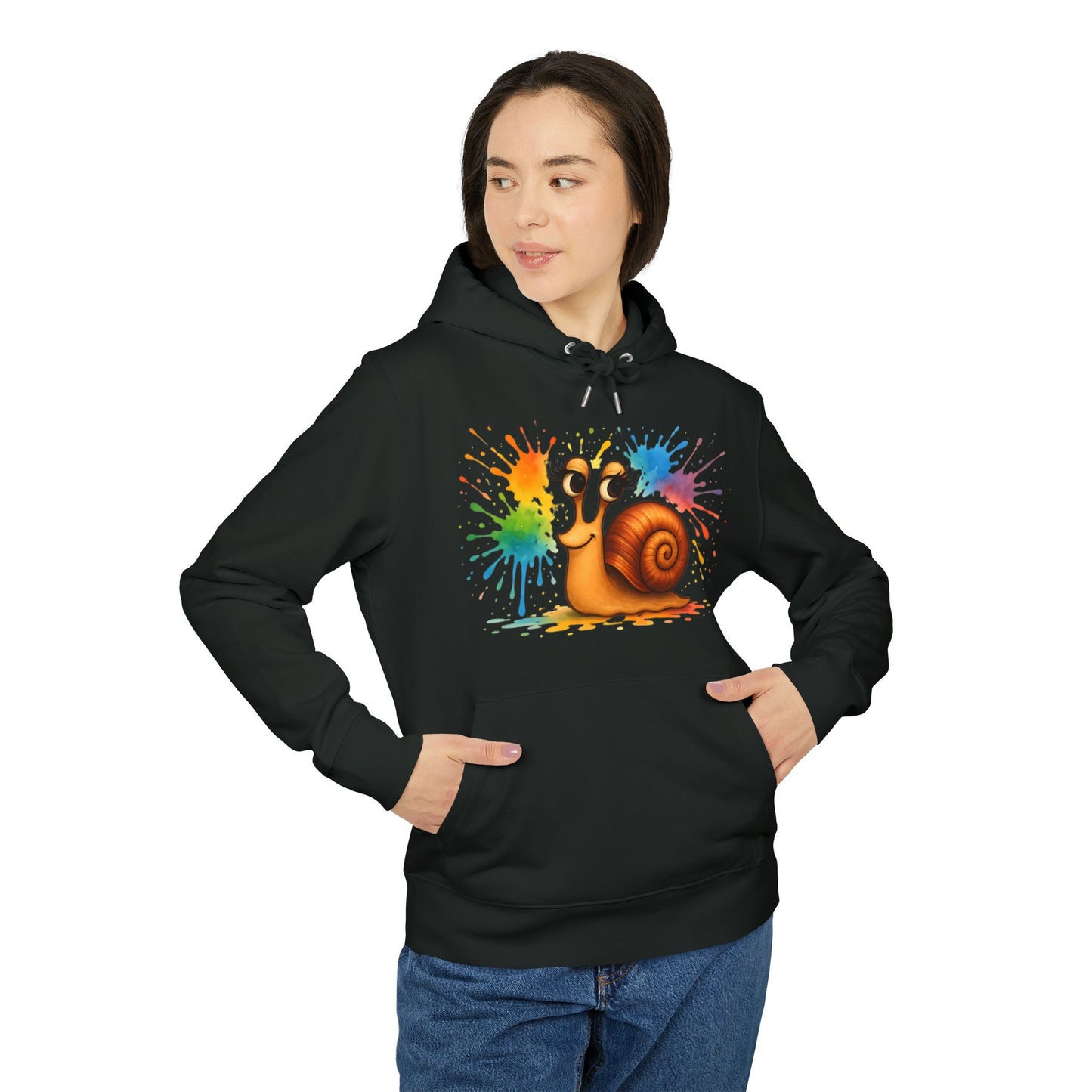 Bunter Schnecken Hoodie (Brustprint) – Lustiger Unisex Kapuzenpullover mit Farbklecks-Design für Kreative & Tierfreunde