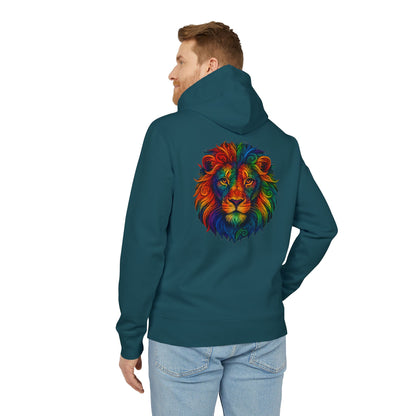 Bunter Löwen Hoodie (Rückenprint) – Psychedelischer Kapuzenpullover mit Tiermotiv – Unisex Streetwear im Boho & Festival Stil