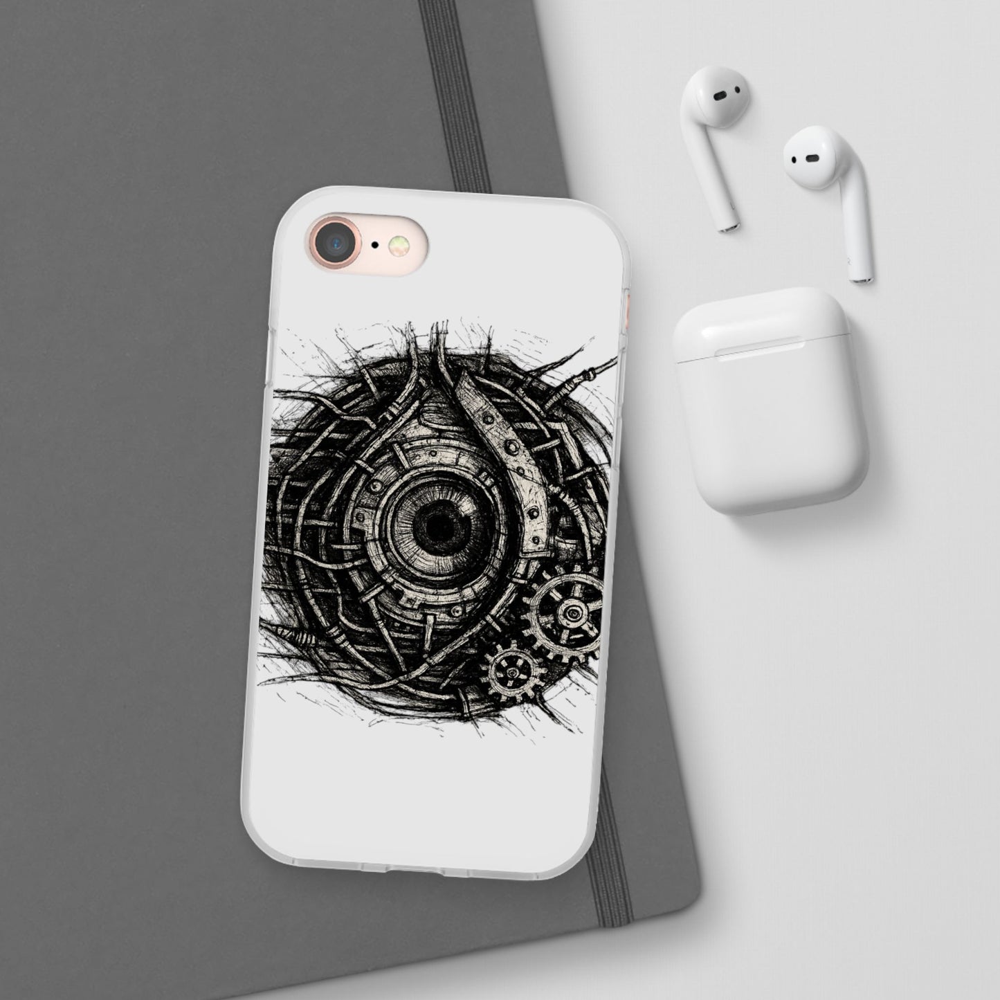 Biomechanisches Auge Handyhülle – Futuristisches Cyberpunk Design mit Zahnrädern & Kabeln | Schutzhülle für iPhone & Android