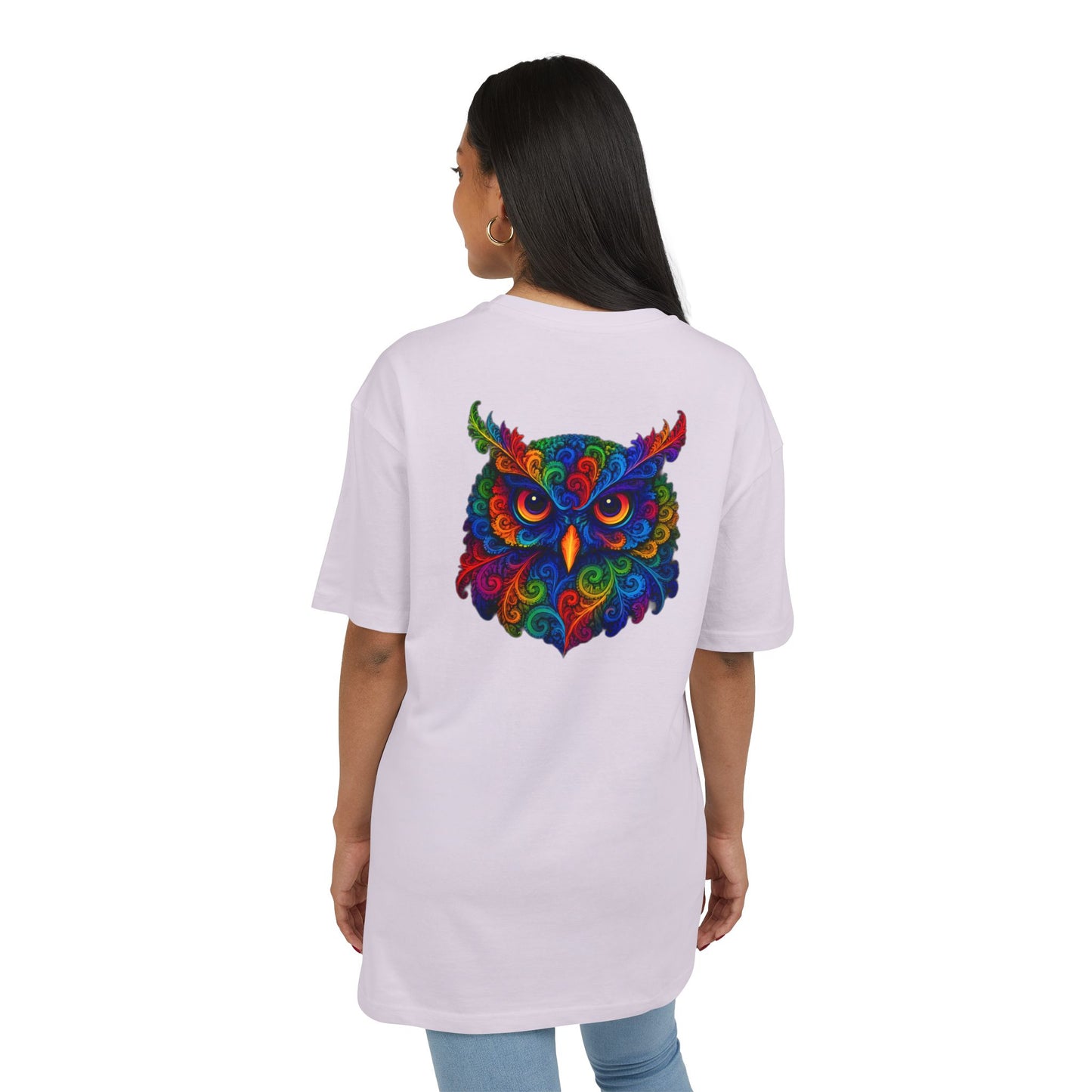 Buntes Eulen T-Shirt (Rückenprint) – Psychedelisches Tiermotiv im Boho-Stil – Unisex Shirt mit farbenfrohem, detailliertem Eulen-Design