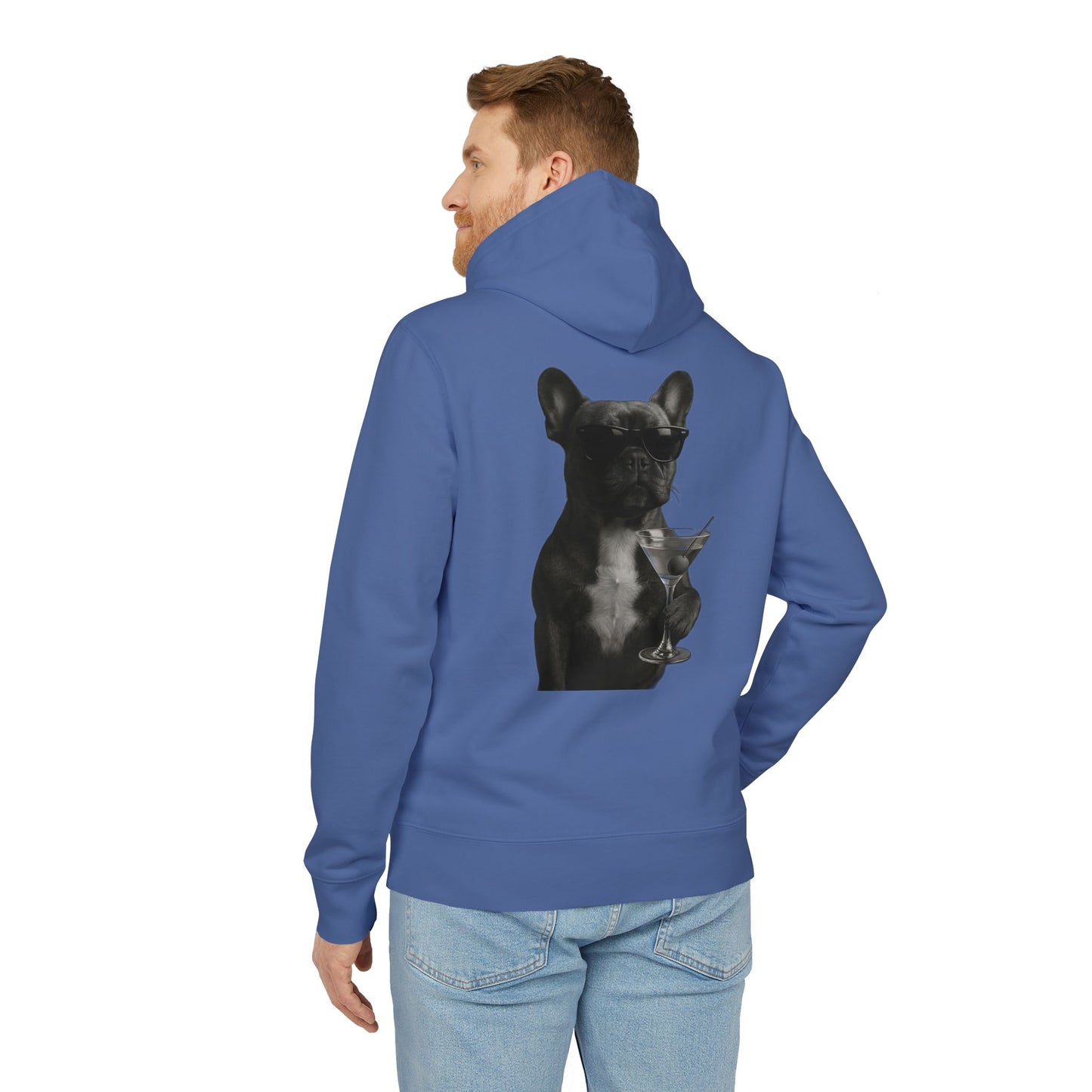 French Bulldog Hoodie (Rückenprint) – Lustiger Kapuzenpullover mit Hund & Sonnenbrille – Unisex Streetwear mit Tiermotiv