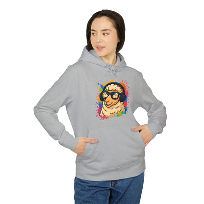 Schaf Hoodie (Brustprint) – Lustiger Unisex Kapuzenpullover mit Kopfhörer-Schaf & buntem Farbspritzer-Design