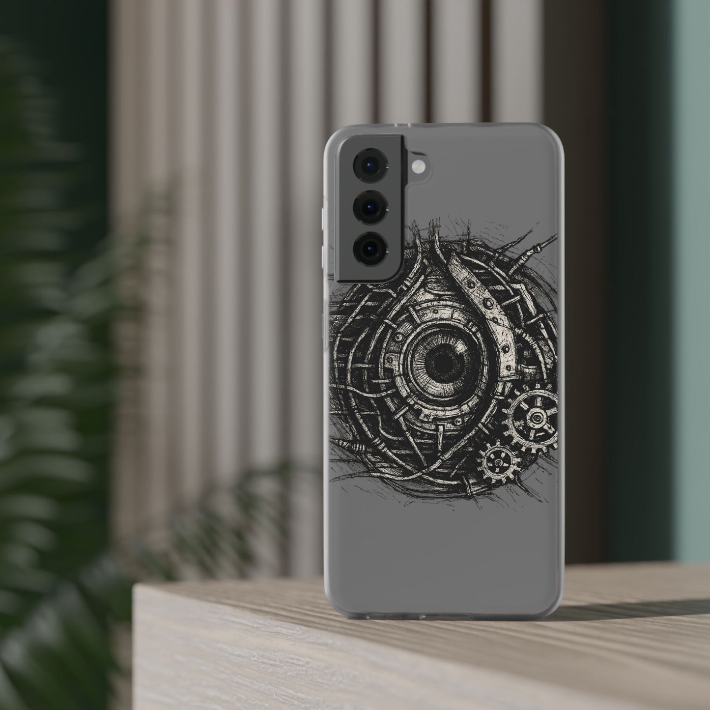 Biomechanisches Auge Handyhülle – Futuristisches Cyberpunk Design mit Zahnrädern & Kabeln | Schutzhülle für iPhone & Android