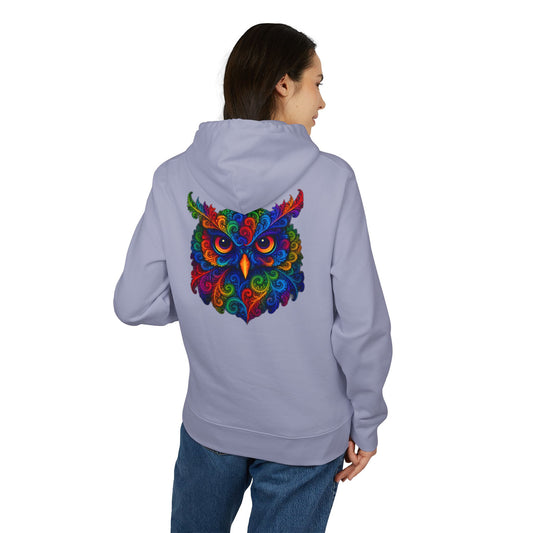 Bunter Eulen Hoodie (Rückenprint) – Psychedelischer Boho Kapuzenpullover mit Tiermotiv – Unisex Streetwear für Kunst- & Festival-Fans