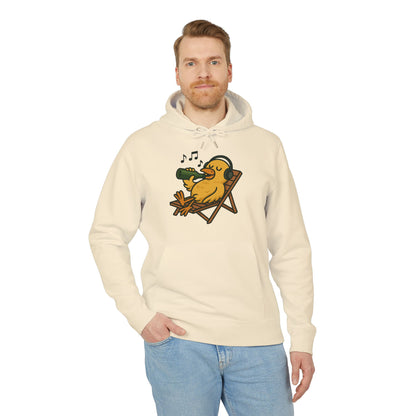 Chillente Hoodie (Brustprint) – Lustiger Unisex Kapuzenpullover mit Ente, Bier & Musik-Motiv | Perfekt für Freizeit, Festivals & Sommer