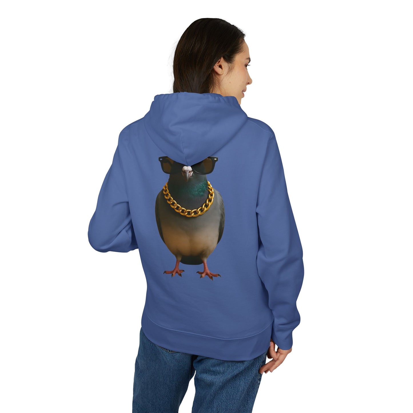 Gangster Taube Hoodie (Rückenprint) – Lustiger Streetstyle Kapuzenpullover mit Vogel Motiv – Oversize Unisex Hoodie für Herren & Damen