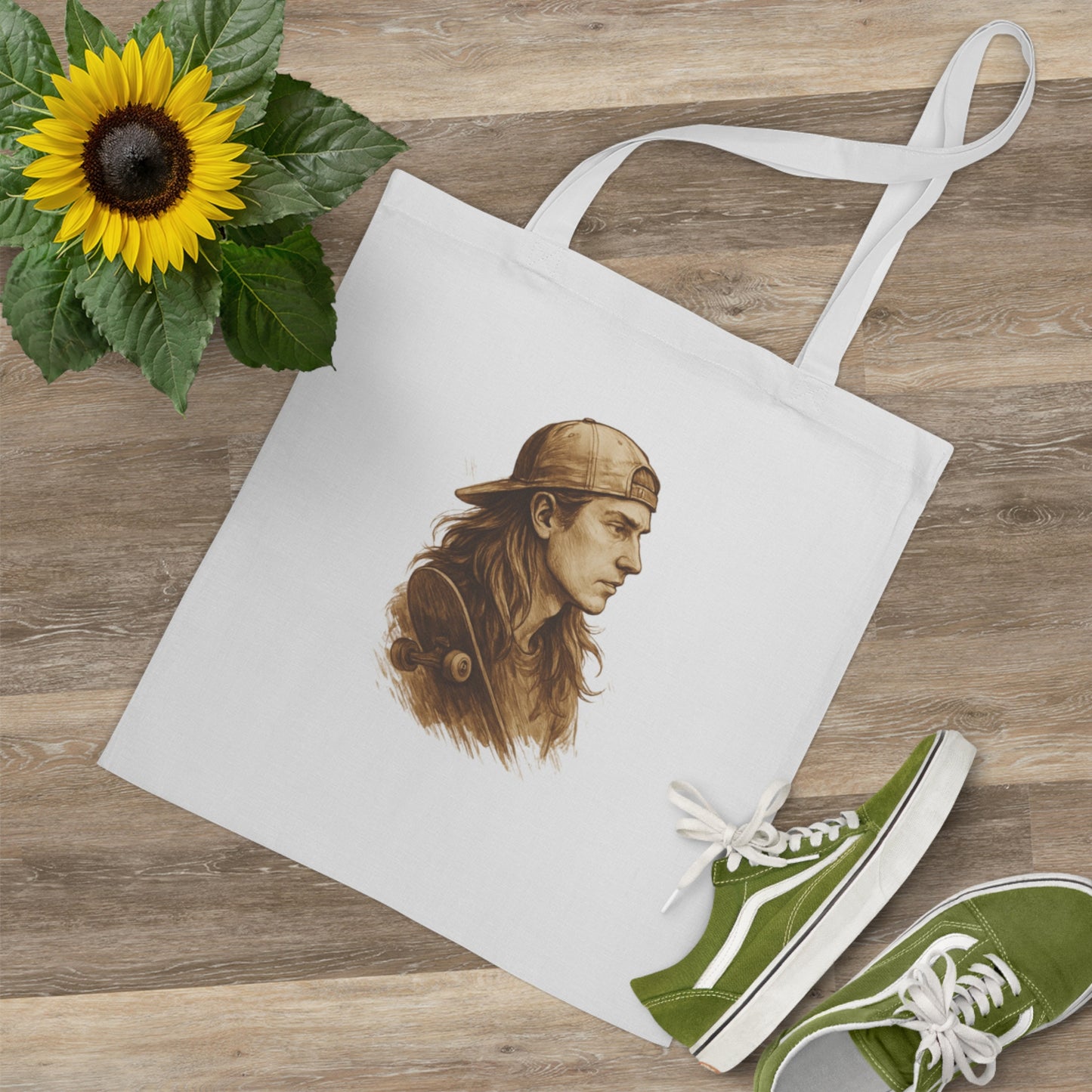 Skater Jutebeutel – Nachhaltige Stofftasche mit Retro Skateboard Motiv – Unisex Streetwear Accessoire