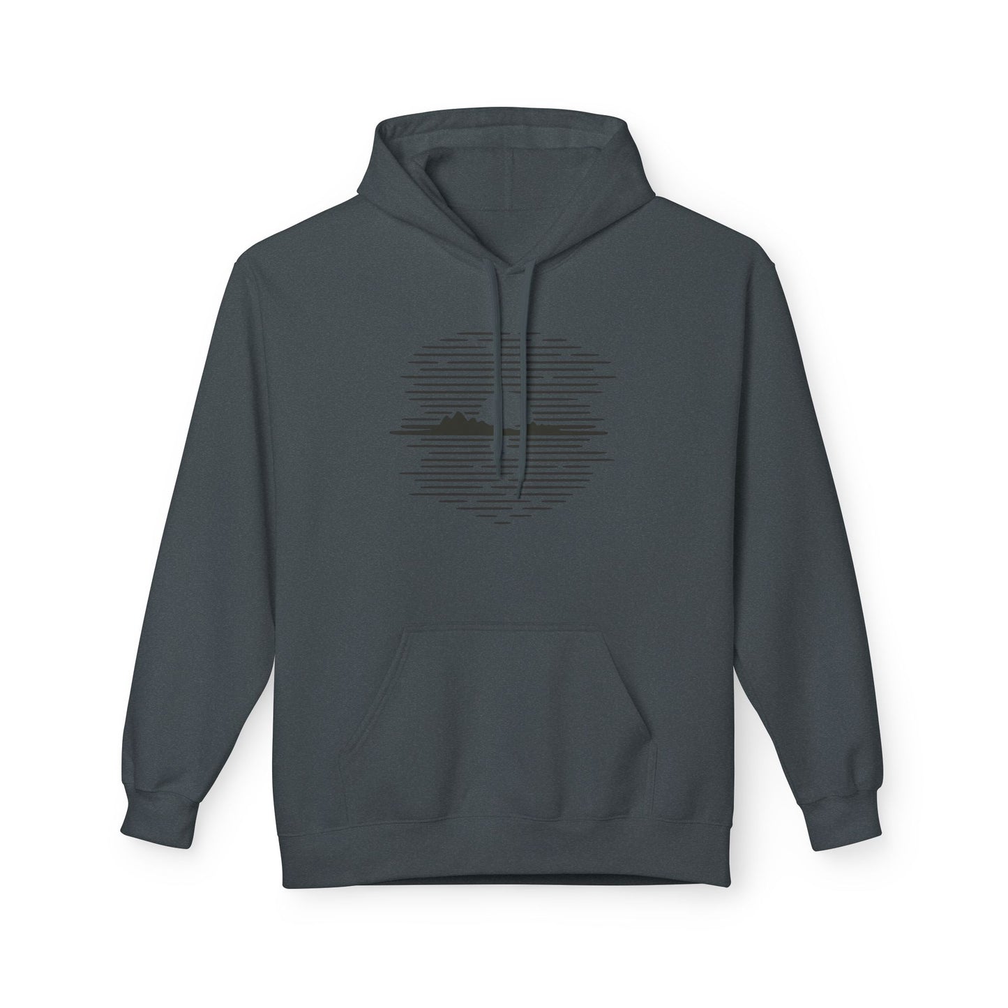 Unisex Hoodie mit Berg-Sonnenuntergang Design (Brustprint) – Minimalistischer Natur Pullover aus Baumwolle