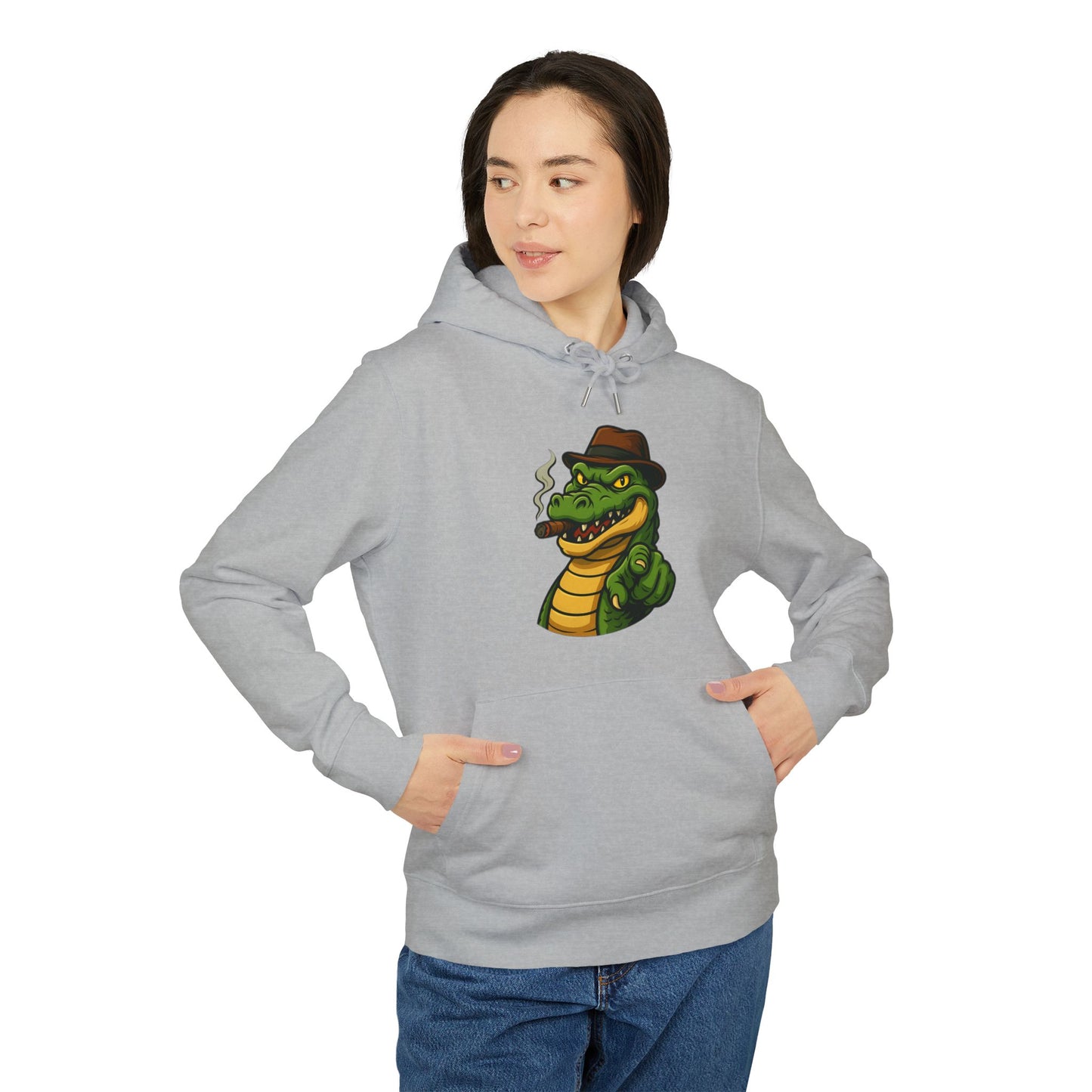 Gangster Alligator Hoodie (Brustprint) – Cooler Unisex Kapuzenpullover mit Krokodil, Zigarre & Hut im Comic Style
