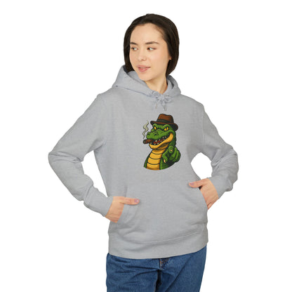 Gangster Alligator Hoodie (Brustprint) – Cooler Unisex Kapuzenpullover mit Krokodil, Zigarre & Hut im Comic Style
