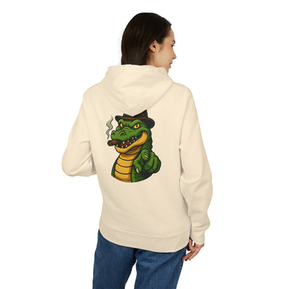 Gangster Alligator Hoodie (Rückenprint) – Cooler Unisex Kapuzenpullover mit Krokodil, Zigarre & Hut im Comic Style