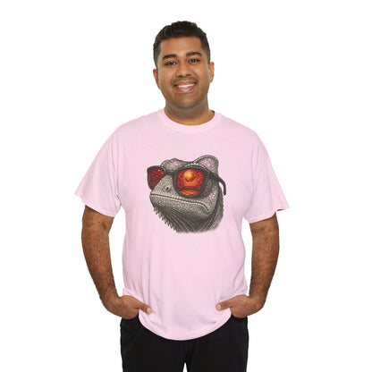 Chamäleon Disco T-Shirt (Brustprint) – Lustiges Tiermotiv mit Sonnenbrille | Retro Club Design für Tierfreunde & Festivalfans
