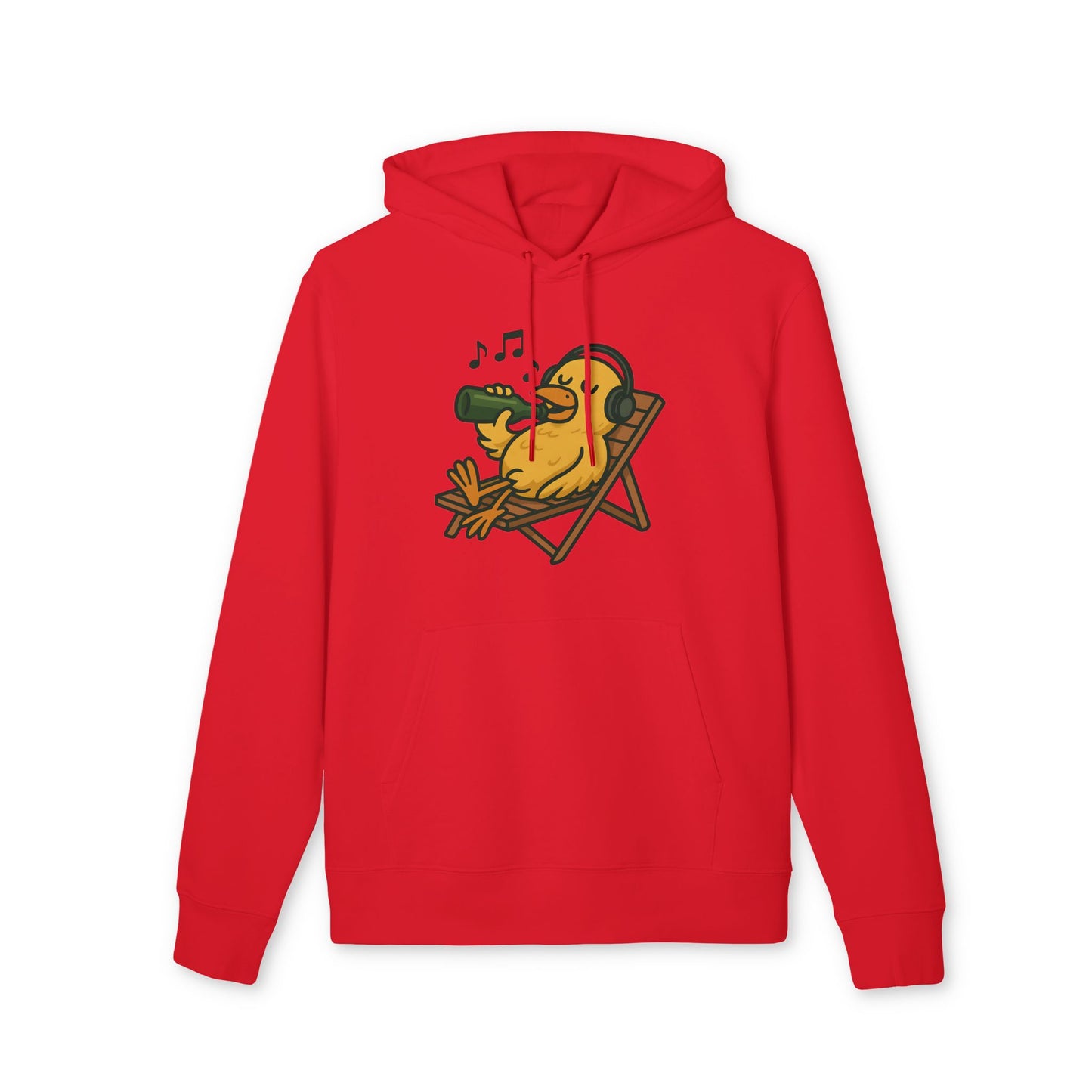 Chillente Hoodie (Brustprint) – Lustiger Unisex Kapuzenpullover mit Ente, Bier & Musik-Motiv | Perfekt für Freizeit, Festivals & Sommer