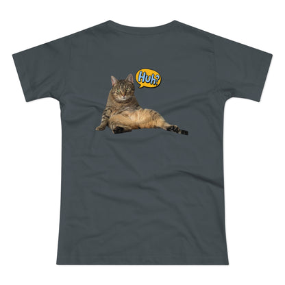 “Huh?” Katze – Lustiges Katzen T-Shirt mit Rückendruck | Für Katzenfans mit Humor