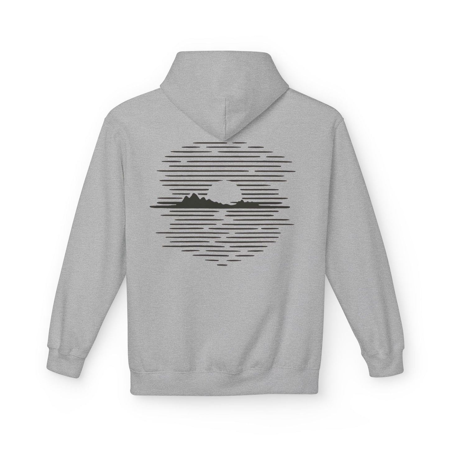 Unisex Hoodie mit Berg-Sonnenuntergang Design (Rückenprint) – Minimalistischer Natur Pullover aus Baumwolle