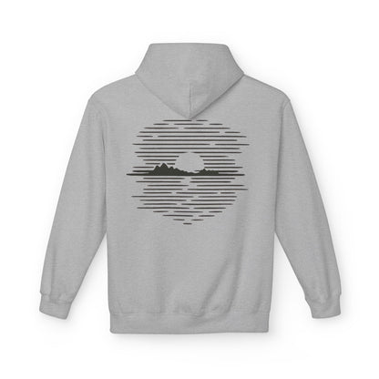 Unisex Hoodie mit Berg-Sonnenuntergang Design (Rückenprint) – Minimalistischer Natur Pullover aus Baumwolle
