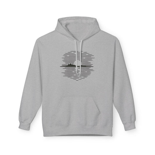 Unisex Hoodie mit Berg-Sonnenuntergang Design (Brustprint) – Minimalistischer Natur Pullover aus Baumwolle