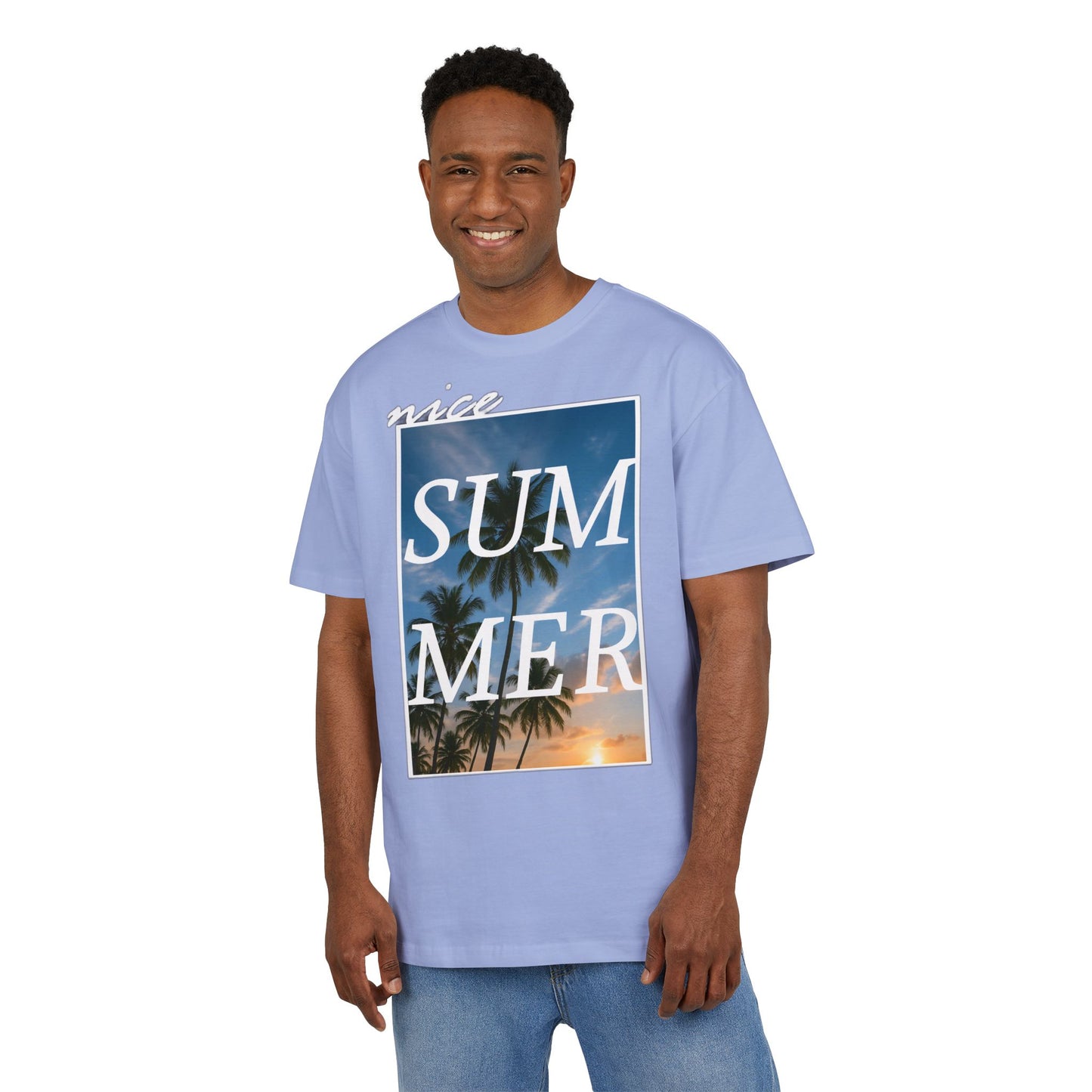 Nice Summer T-Shirt (Brustprint)– Palmendesign, Sonnenuntergang & Urlaubs-Vibes | Unisex Oversize Shirt für den Sommerlook